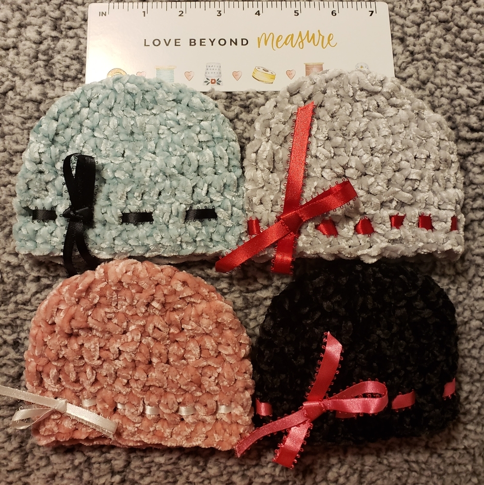 Crochet pack of 4 Preemies beanies.